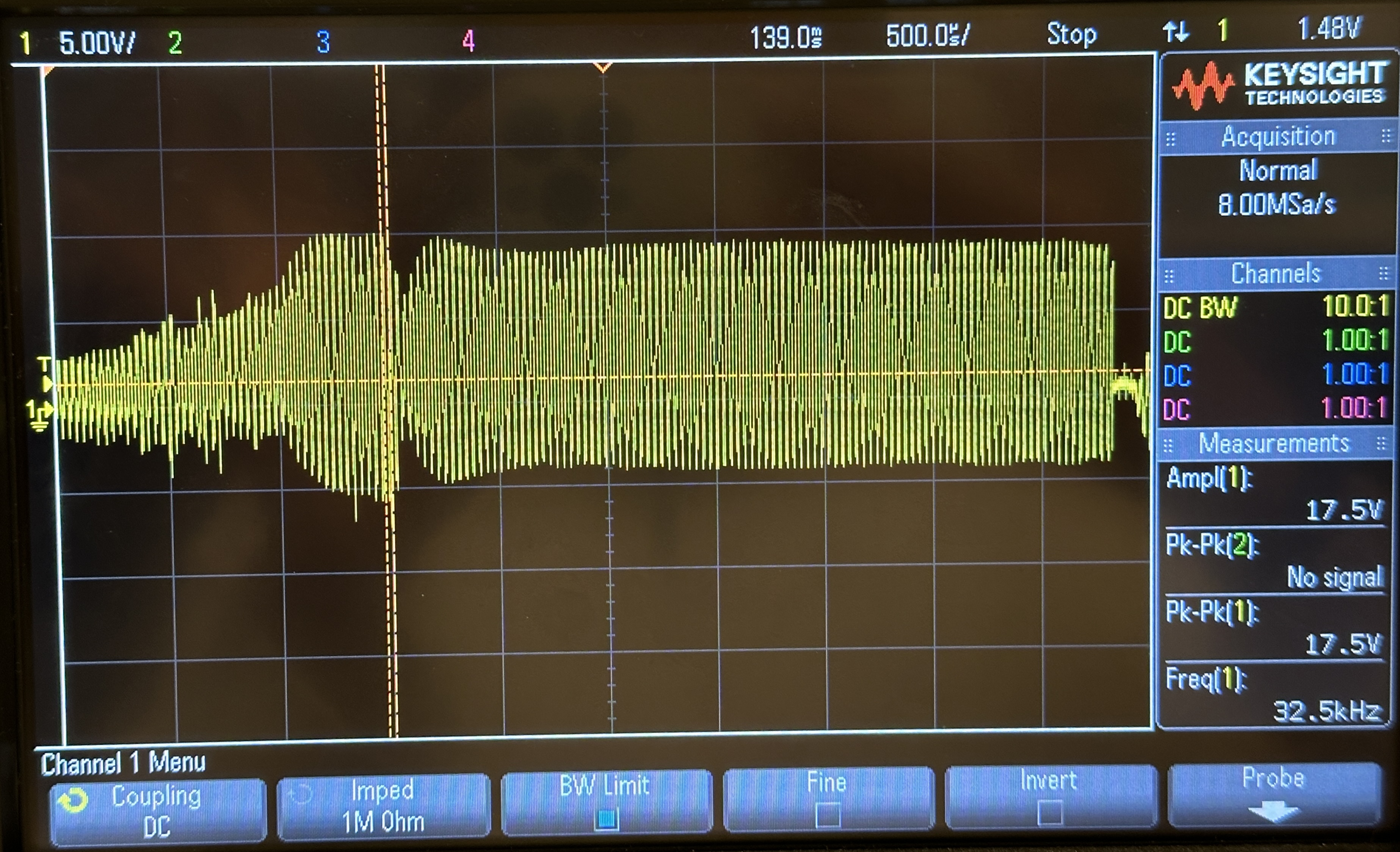Output waveform during lamp's strike event